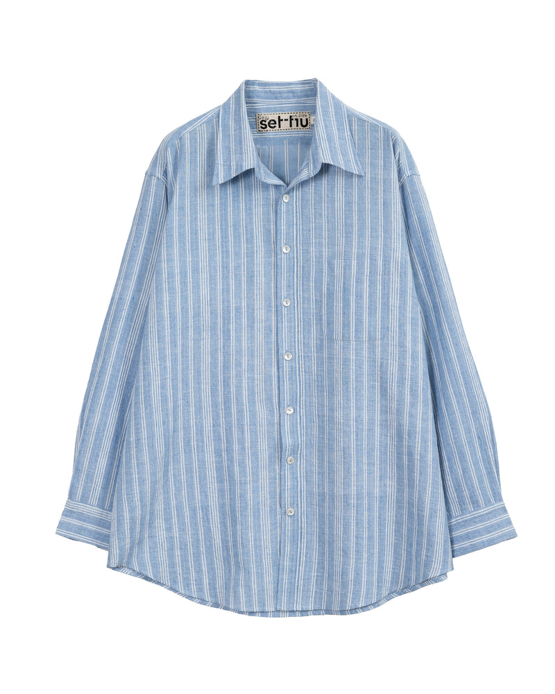 Ivy Oxford Shirt Blue Pinstripe